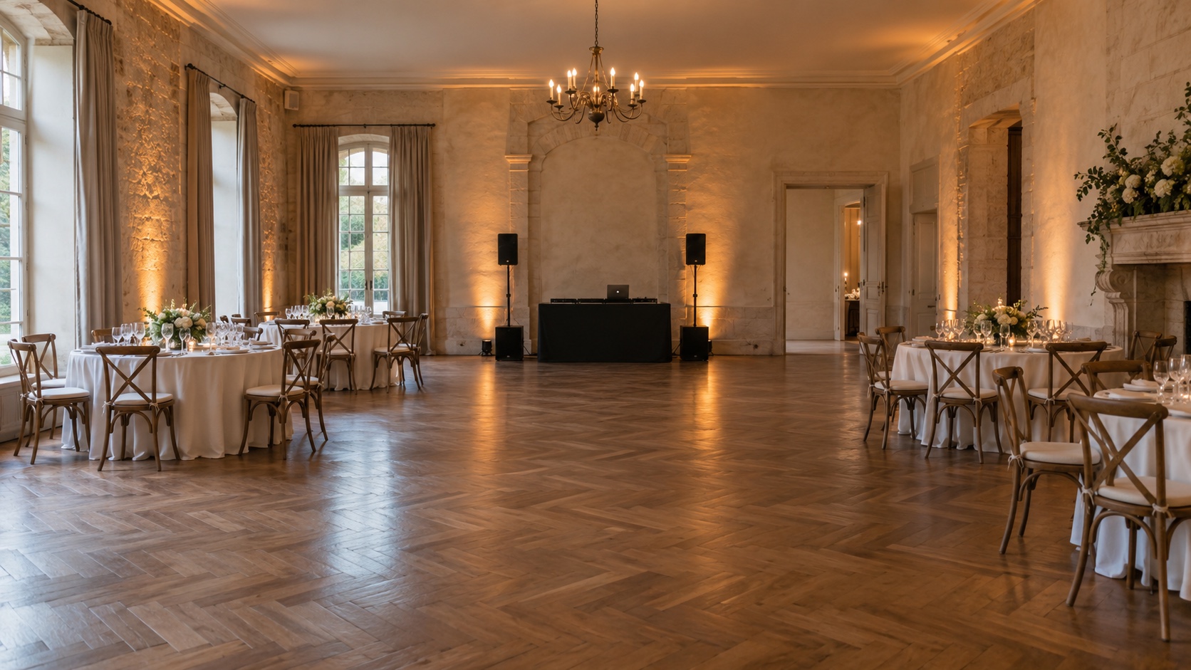 Photo d’illustration d’une salle de mariage mise en lumière